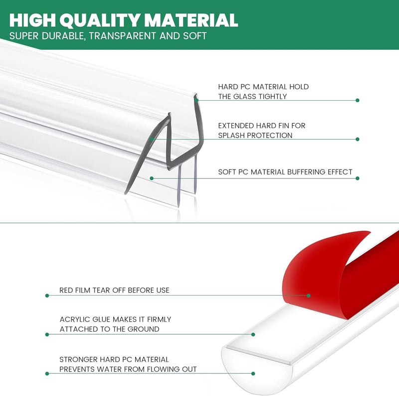 PHMUNY Clear Silicone Seal Strip and PVC Base Set, 3/8" x 39" Frameless Shower Door Bottom Seal, Stop Glass Leaks - Image 3
